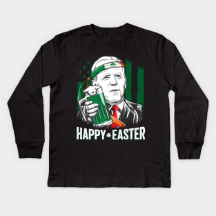 Confused Leprechaun Biden Happy Easter St. Patrick's Day Kids Long Sleeve T-Shirt